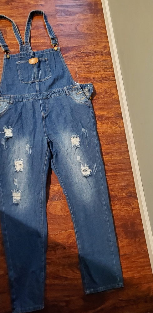 NWT women's distressed denim overall xxl